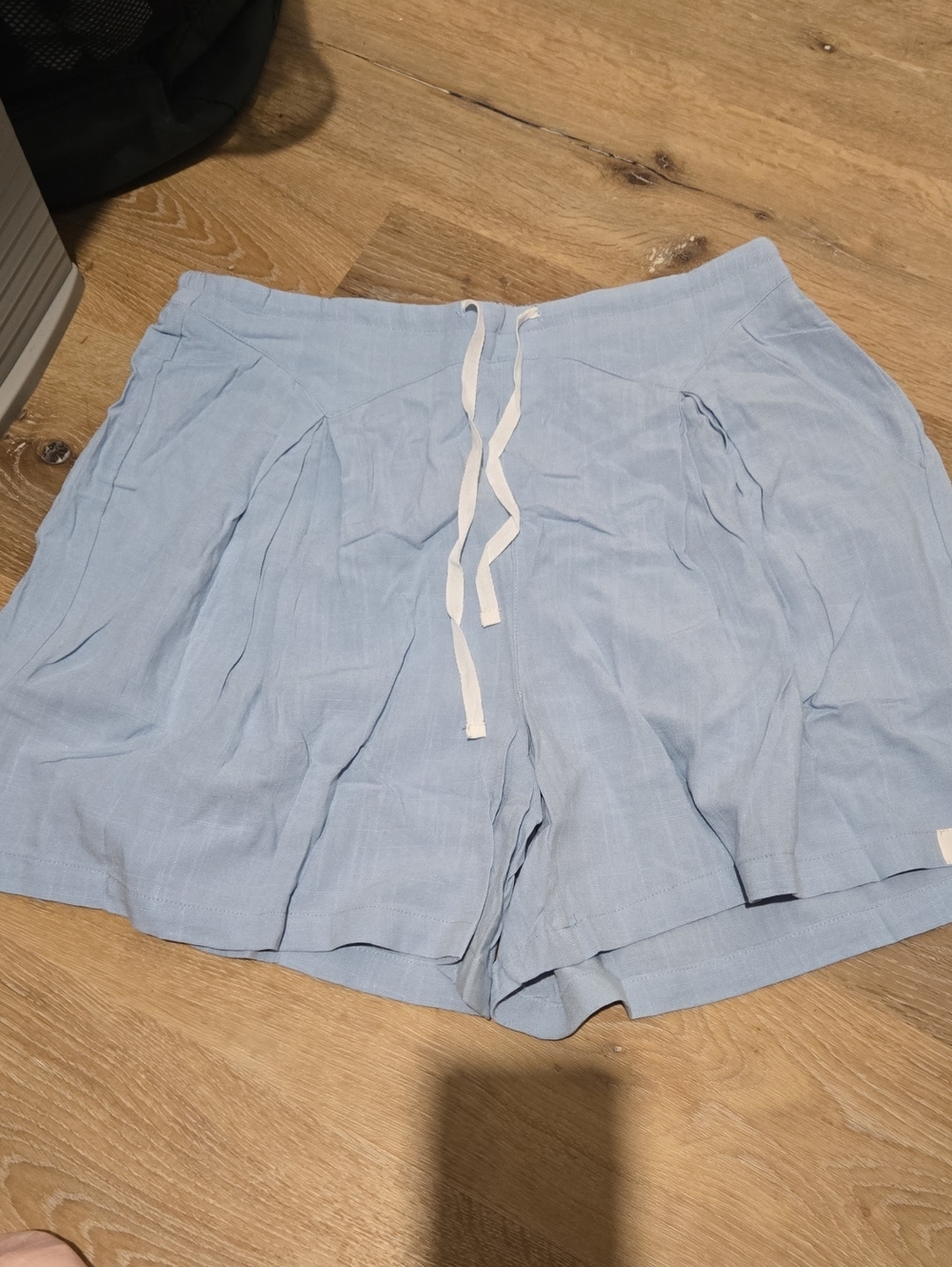High-Waist Light Blue Drawstring Relaxed Shorts
